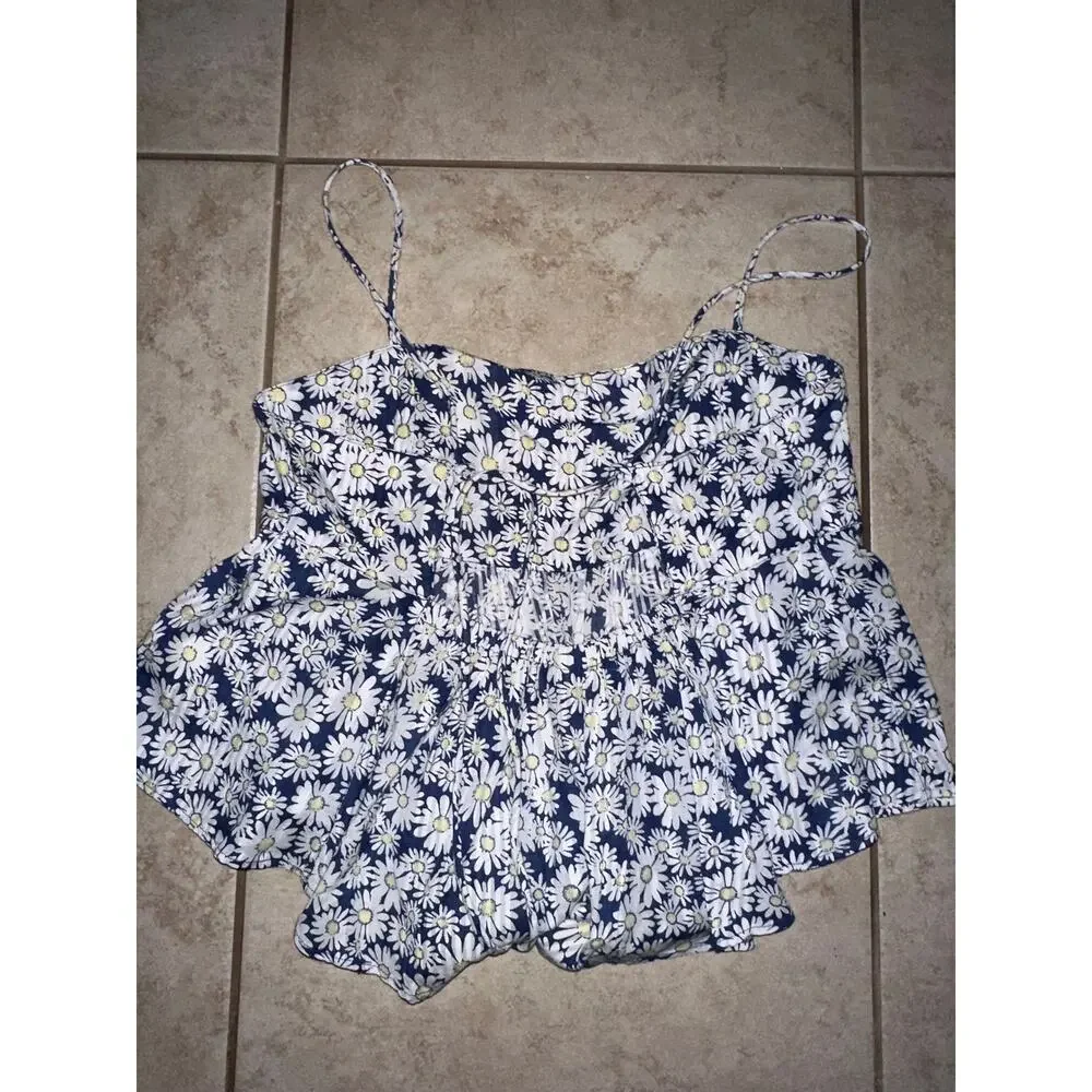 Free People Daisy Print Peplum Cami Top | Blue Floral | Size L